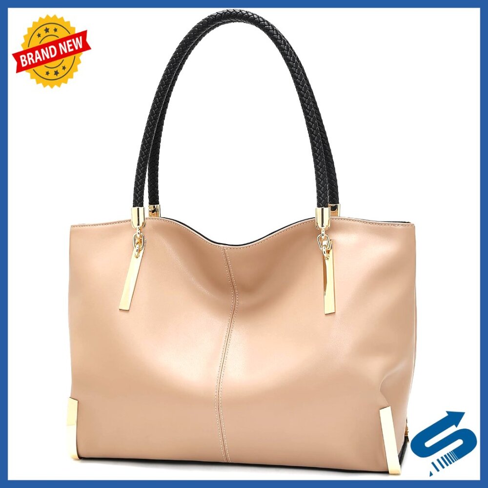 Large Genuine Leather Tote Bag Minimalist Design Gold Hardware Top Handle